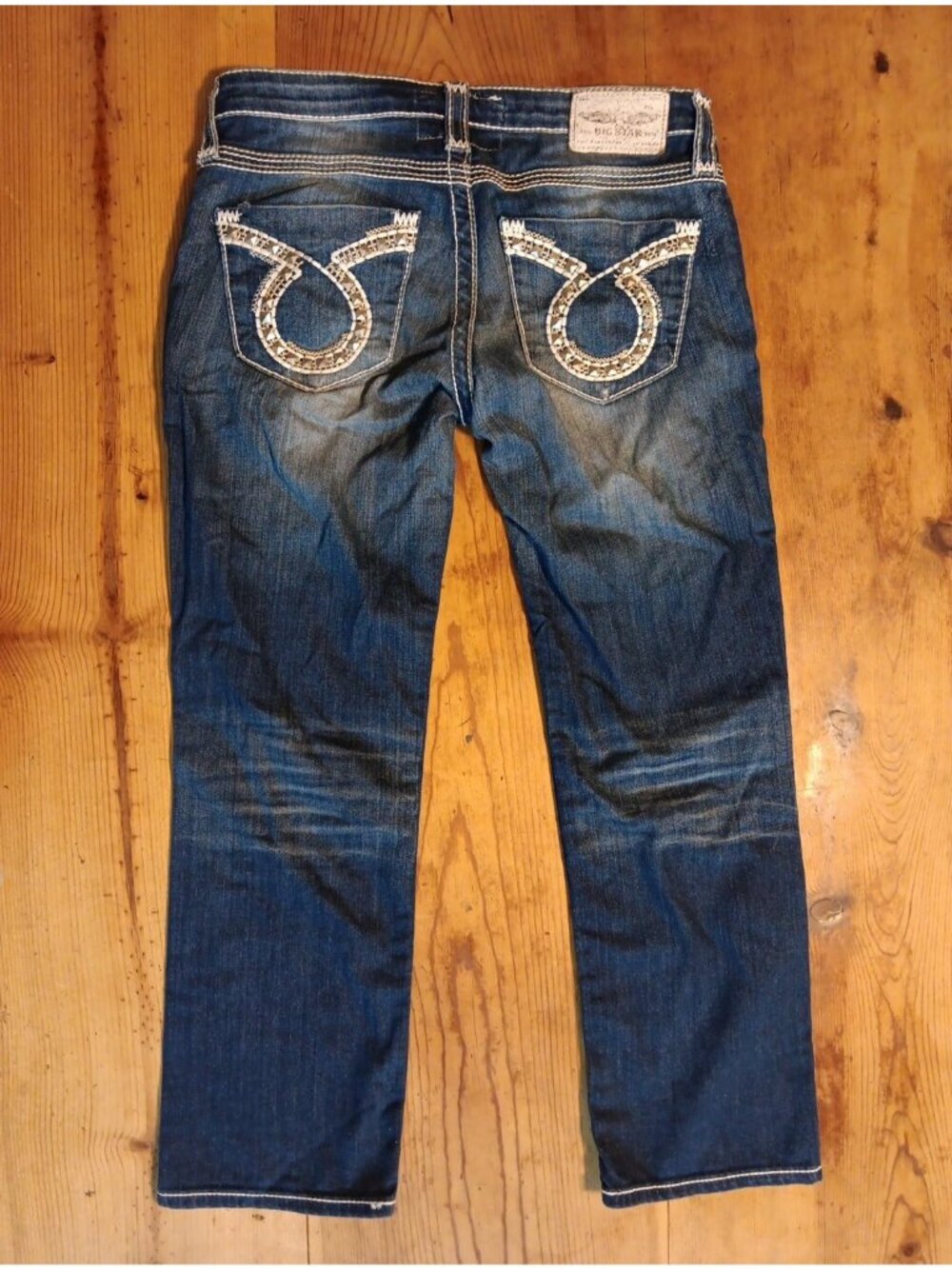 Buckle Big Star Liv Jean Women 27 Thick Stitch 32" X 26" Short Straight Leg FLAW